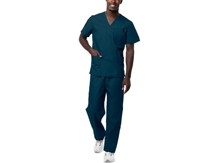 Classic V-Neck Top & Drawstring Pants Scrub Set
