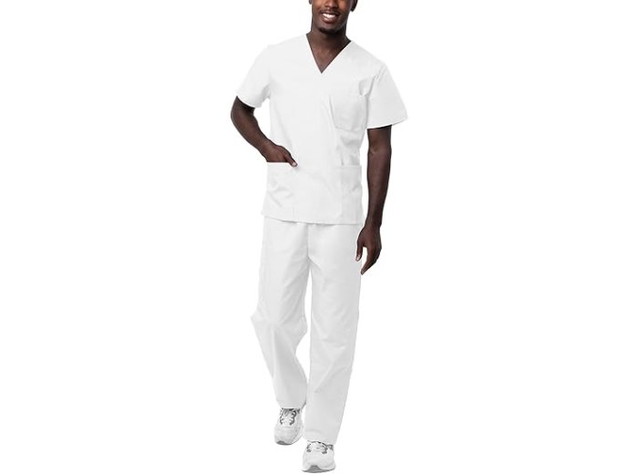 Classic V-Neck Top & Drawstring Pants Scrub Set