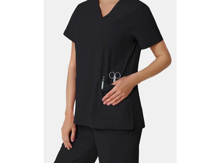 V-Neck Scrubs Top & Jogger Pants Medical Scrubs Set with 8 Pockets, Yoga Waistband