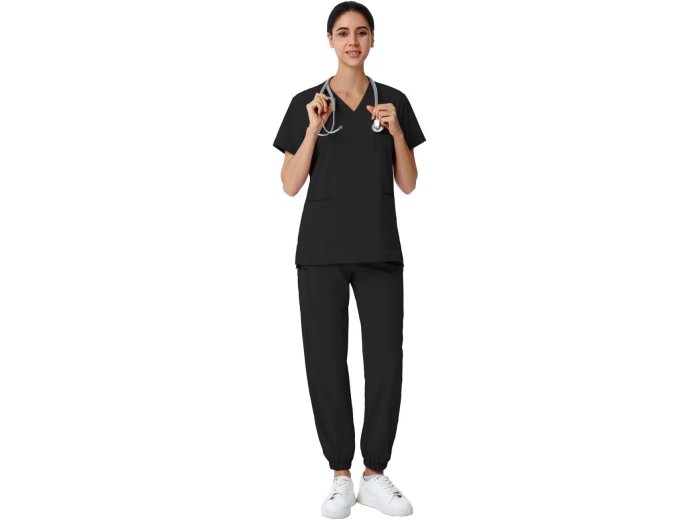V-Neck Scrubs Top & Jogger Pants Medical Scrubs Set with 8 Pockets, Yoga Waistband