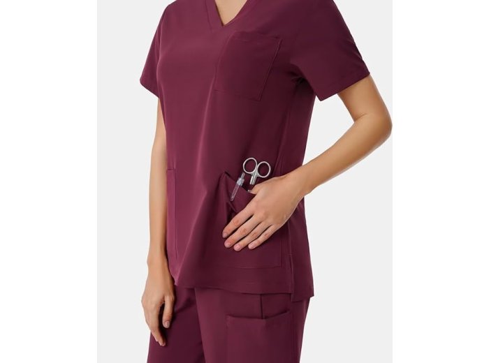 V-Neck Scrubs Top & Jogger Pants Medical Scrubs Set with 8 Pockets, Yoga Waistband