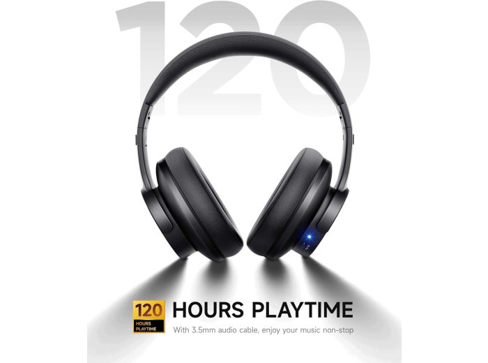120H Playtime Headphone Wireless Bluetooth with 3 EQ Modes, Low Latency, Hands-Free Calls, Over Ear Headphones for Travel Home Office Cellphone PC Black