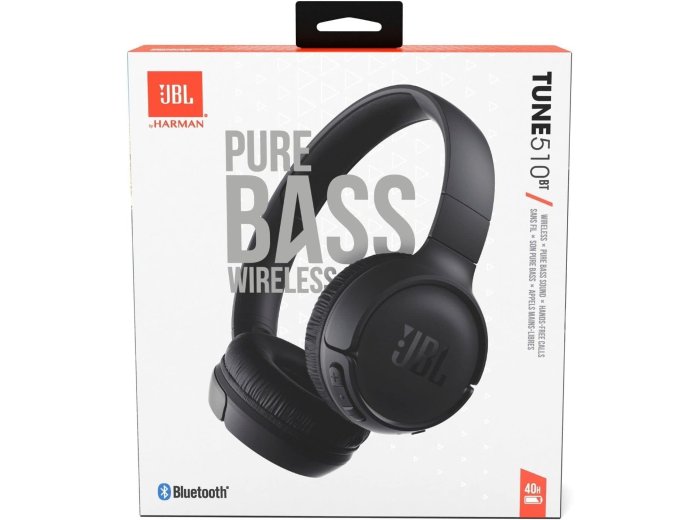 JBL Tune 510BT - Bluetooth headphones with up to 40 hours battery, microphone for call, foldable and comfortable, Android and iOs compatible (Black)