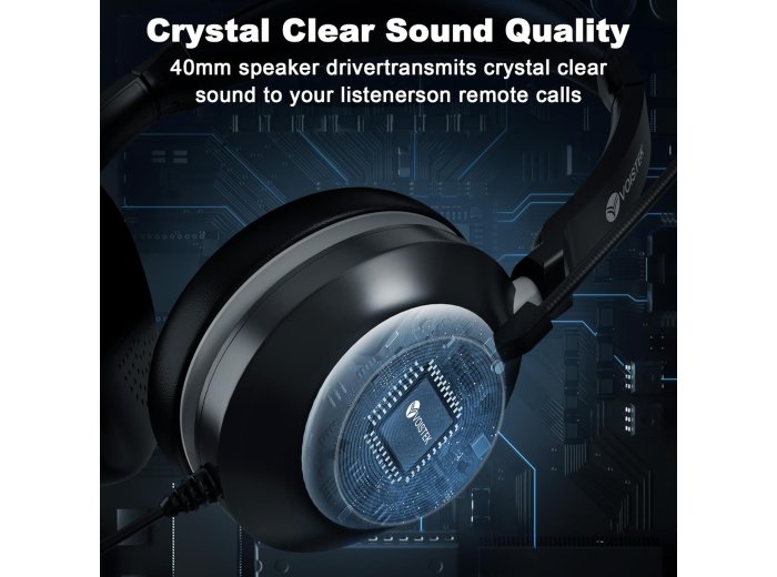 SB & 3.5mm Headset with Mic for Laptop PC,Wired On Ear Computer Headphones with Noise Cancelling Microphone,in-line Control for Office Work,Call Center,Video Meeting(Black)