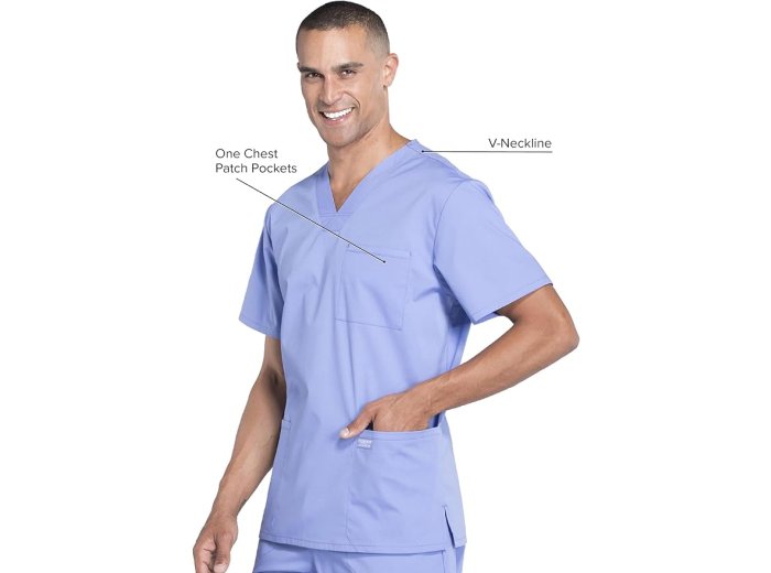 Men’s Basic V-neck, 1-Pocket Light Blue Scrub Top