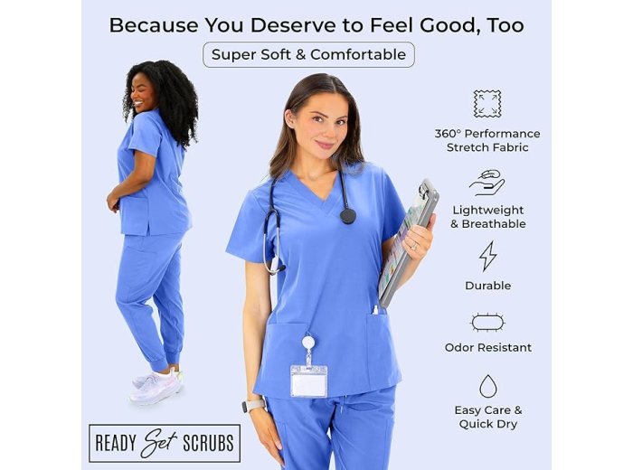 Pack 3 - Women’s Basic 7-Pocket Pink Scrub Top Modern V-Neck