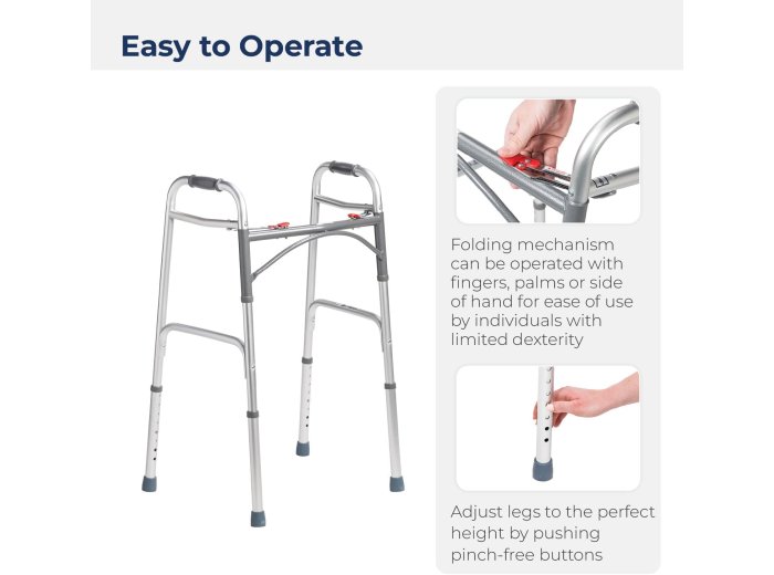Folding Walker with Wheels for Seniors and Adults Weighing Up To 350 Pounds, Adjustable Height, Silver