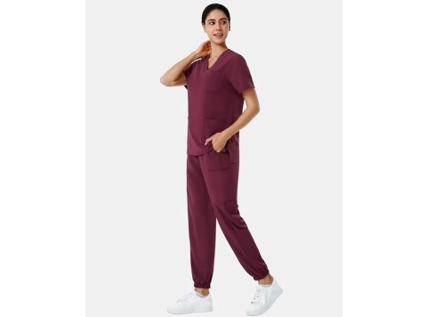 V-Neck Scrubs Top & Jogger Pants Medical Scrubs Set with 8 Pockets, Yoga Waistband