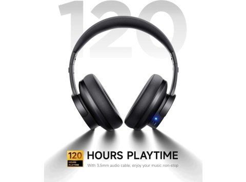 120H Playtime Headphone Wireless Bluetooth with 3 EQ Modes, Low Latency, Hands-Free Calls, Over Ear Headphones for Travel Home Office Cellphone PC Black