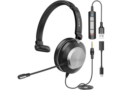SB & 3.5mm Headset with Mic for Laptop PC,Wired On Ear Computer Headphones with Noise Cancelling Microphone,in-line Control for Office Work,Call Center,Video Meeting（Black）