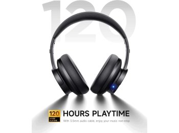 120H Playtime Headphone Wireless Bluetooth with 3 EQ Modes, Low Latency, Hands-Free Calls, Over Ear Headphones for Travel Home Office Cellphone PC Black