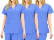 Pack 3 - Women’s Basic 7-Pocket Pink Scrub Top Modern V-Neck